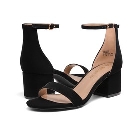DREAM PAIRS Womens Low-Chunk Low Heel Pump Sandal,Size 9,Black/Nubuck,Low-Chunk