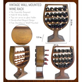 CoTa Global Wine Glass Shaped Wall Mounted Wine Rack - 18 Bottles Freestanding Wooden Wine Holder, Hanging Bottle Rack or Floor Stand, Rustic Wine Storage Shelf Organizer for Wine Bar & Home Décor