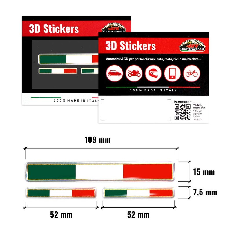 4R Quattroerre.it 32108 3D Sticker Flag Italy HQ, 3 Pcs