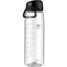 Fanhaw 1L Tritan Water Bottle with Chug Lid - Clear, BPA-Free, Lightweight, Wide Mouth, Leak-Proof, Perfect for Gym, Travel, School, Office, and Sports (Clear & Black)