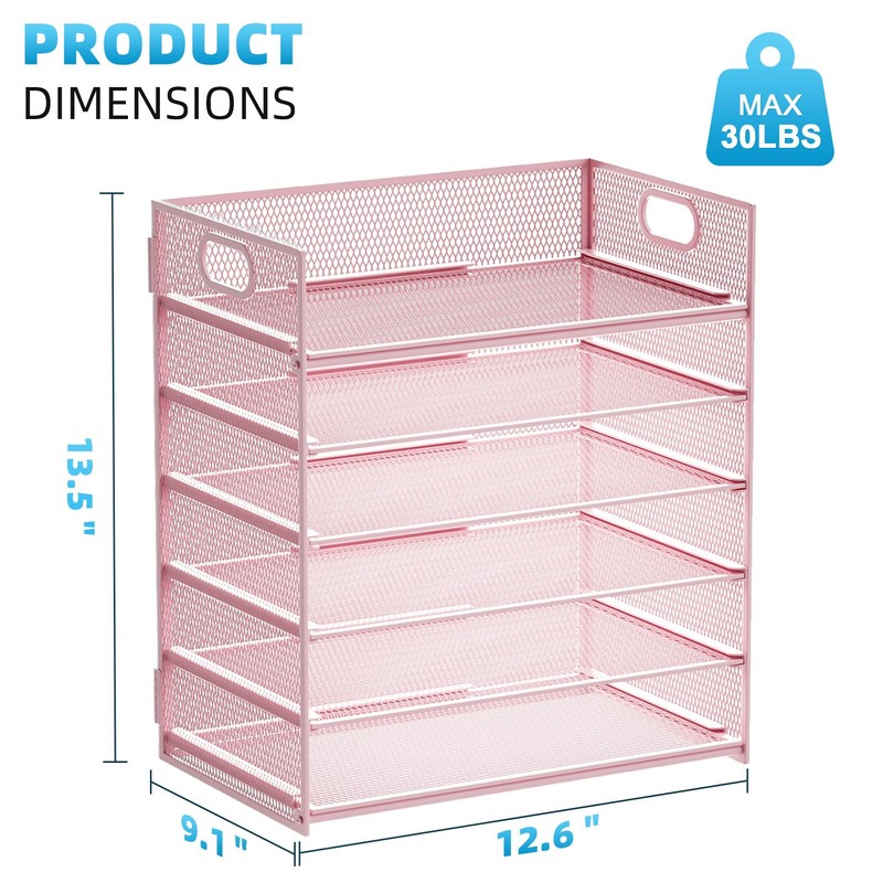 Marbrasse 2 Pack Desk Organizer with Handle, 6 Tier Paper