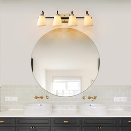 KSANA Bathroom Wall Light Fixtures, 4-Light White Fabric Gold Black Vanity Light, Modern Vintage Wall Lamp Over Mirror for Powder Room