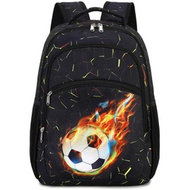 LOIDOU School Backpack Boys Kids Backpack School Backpack Girls Children's Backpack Lightweight Child-friendly Children's Backpacks School Gifts Leisure, flame soccer