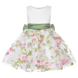 Uhnice Flower Girl Floral Dress Sleeveless Dresses with Detachable Bow for Wedding Party (Green, 3-4/100)