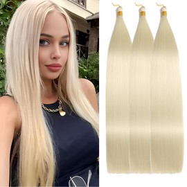 Locescsoc 28 Inch Straight Hair Extensions 150 g 3 Packs Bone Straight Braiding Hair, Soft Synthetic Bundles Crochet Braids Hair Bundles for Braiding (613#, 28 Inch 3 Packs)