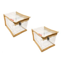 iShine Multipurpose Transparent Zipper Travel Pouch for Men and Women ECO Set of 2 (Beige, Semi Medium)