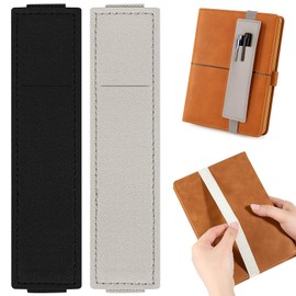 Tokusatsu 2 Pack Adjustable Elastic Pen Holder for Notebook, PU Leather Pencil Pouch with Stretchable Band, Fits Journals, Binders, Planners, Bibles, Books, Portable Pen Sleeve Pouch (Black Gray)
