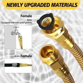 Holldoor Short Metal Garden Hose 3 ft – 304 Stainless Steel Water Hose Leader, Flexible Hose Extension, Small Lightweight Hose Extender,No Kink Outdoor Hose (Gold,3 ft)