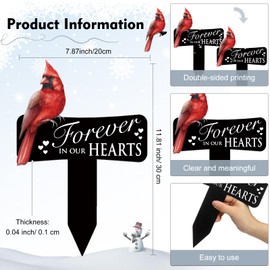 Hicarer Cardinals Grave Markers Cardinals Memorial Gift Metal Sympathy Stakes for Cemetery Memorial, Garden Yard, 11.8 x 7.87 Inch(Forever in Our Hearts)