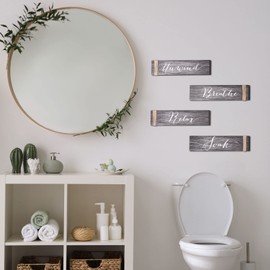 4 Pieces Farmhouse Bathroom Decor Wall Art Bathroom Sign Rustic Bathroom Decor Relax Soak Unwind Breathe Wood Sign for Home Spa Bathroom Decor, 11.8 x 3 Inch (Grey)
