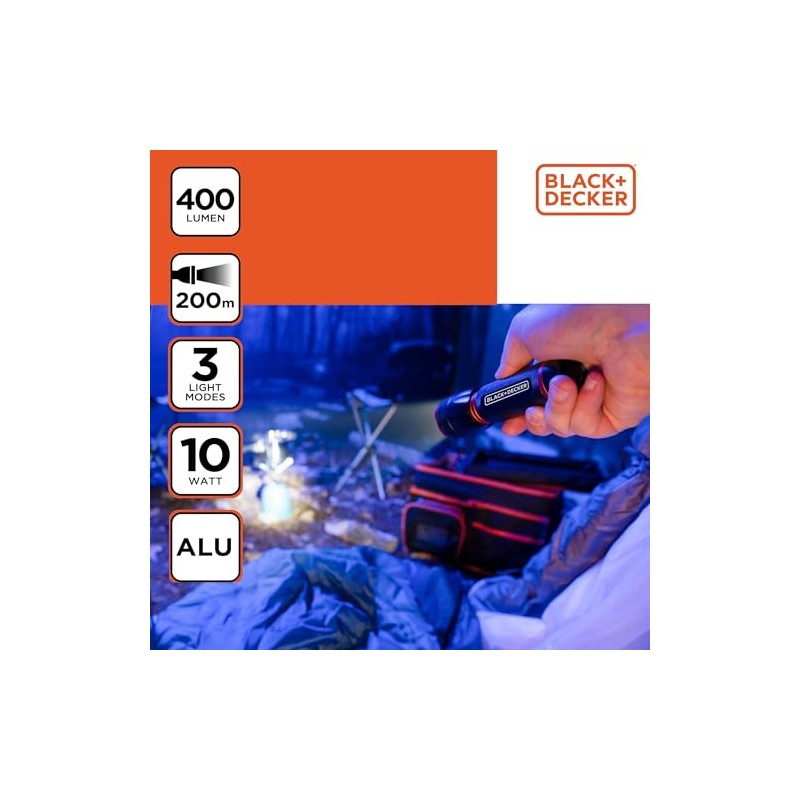 BLACK+DECKER LED Torch 400 Lumen - 10W - 200M Range