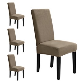 MOSAYT Velvet Stretch Chair Covers for Dining Room Set of 4 - Soft Slipcovers with Thick Removable Fabric for Parsons Chairs, Washable Seat Protectors for Kitchen, Banquet & Home Decor, Taupe