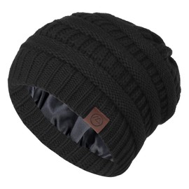 Durio Winter Hats for Women Men Soft Satin Lined Beanie for Women Knit Silk Lined Beanie Hat Slouchy Beanie Fashionable Black One Size