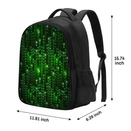 SARA NELL Programmer Green Matrix Binary Code Backpack for Boys Girls, Durable Bookbag with 2 Main Compartment, Side Pockets, Kindergarten Elementary Backpack, 15.7 Inches…