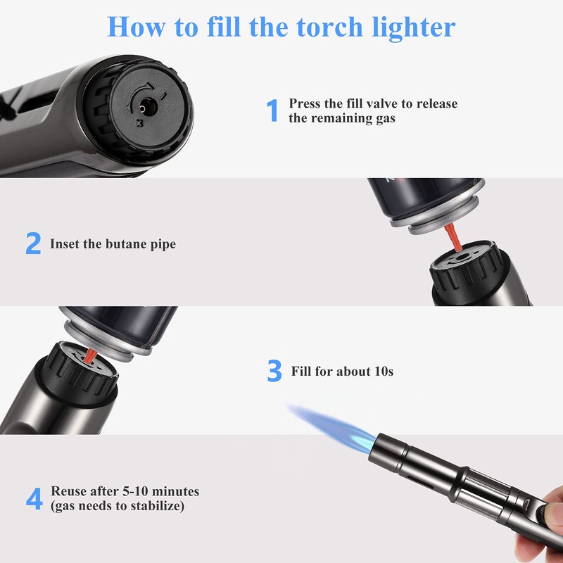 Butane Torch Lighter Long Butane Lighter Refillable Kitchen Torch Lighter