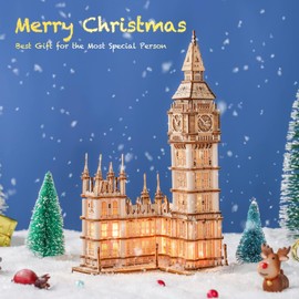 ROBOTIME 3D Puzzle Big Ben Wooden Model Kits for Adult to Build Your Own Laser Cut Jigsaw Building Construction Crafts Kits Best Birthday Gifts