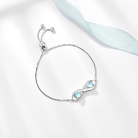 PRAYMOS Infinity Bracelets for Women 925 Sterling Silver Heart Moonstone Bracelet Friendship Jewellery Birthday Gifts for Sisters Women with Gift Box, Sterling Silver