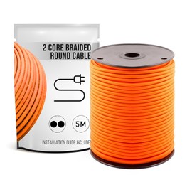 LEDSone 5 Meter Vintage 2 Core Orange Colour Round Electric Cable Fabric Covered Wire Italian Braided 0.75 mm Electrical Cable Flexible Wire for Lighting Other Appliances, Orange