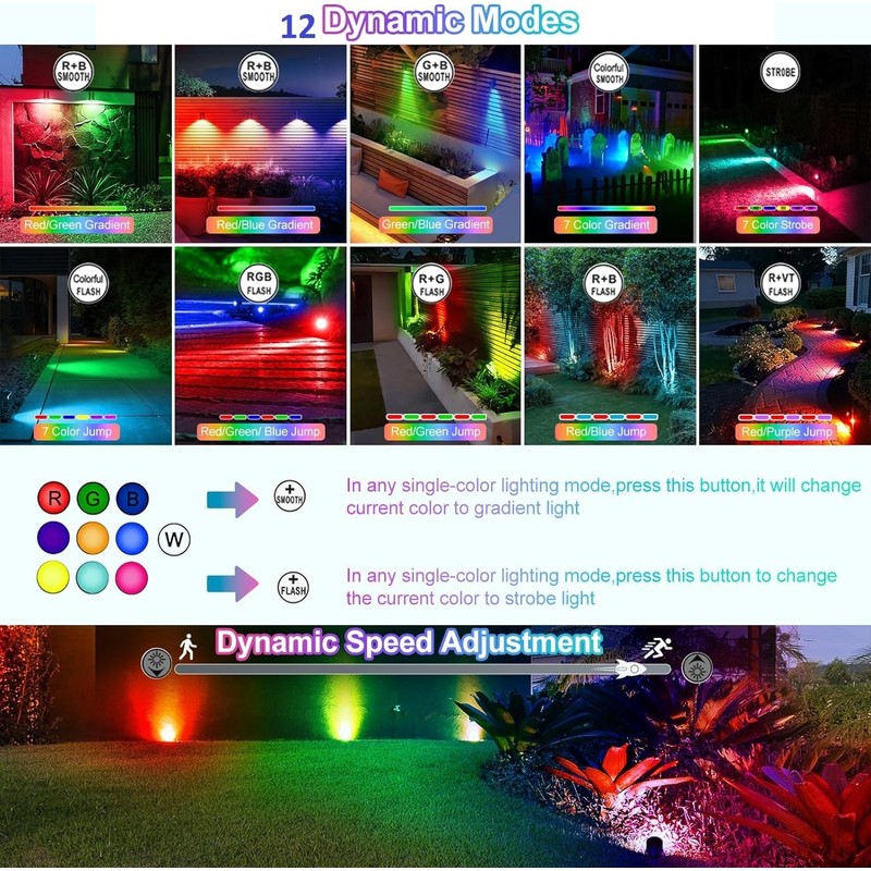 CLY Solar 6 in 1 RGB Spotlights Outdoor Garden, 10