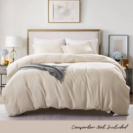 Uniclinens Cotton/Linen Duvet Cover King - Prewashed 3Pcs Comforter Cover King Size Set with Zipper Closure and 8 Ties, Breathable and Skin-Friendly Bedding Set (Solid Beige, King)