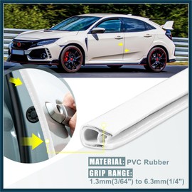 TUCKBOLD Car Door Edge Protective Sealing Strip Gap Range 3/64" to 1/4" U Shape Channel Rubber Automotive Weather Stripping 1.8 Meter White Automotive Parts