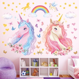 DECOWALL SG-2322 Large Unicorn Wall Stickers Rainbow Kids Colorful Decals Removable for Girls Nursery Bedroom Living Room Art Home Decor Decoration