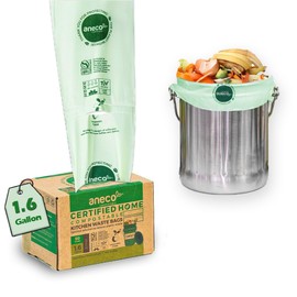 ANECO 100% Home Compostable Food Waste Bags (1.6 Gallon Trash Bags, 50 Count), Small Kitchen Compost Bags for Countertop Bin, Certified by BPI (ASTM D6400), TUV Austria & OK Compost Home