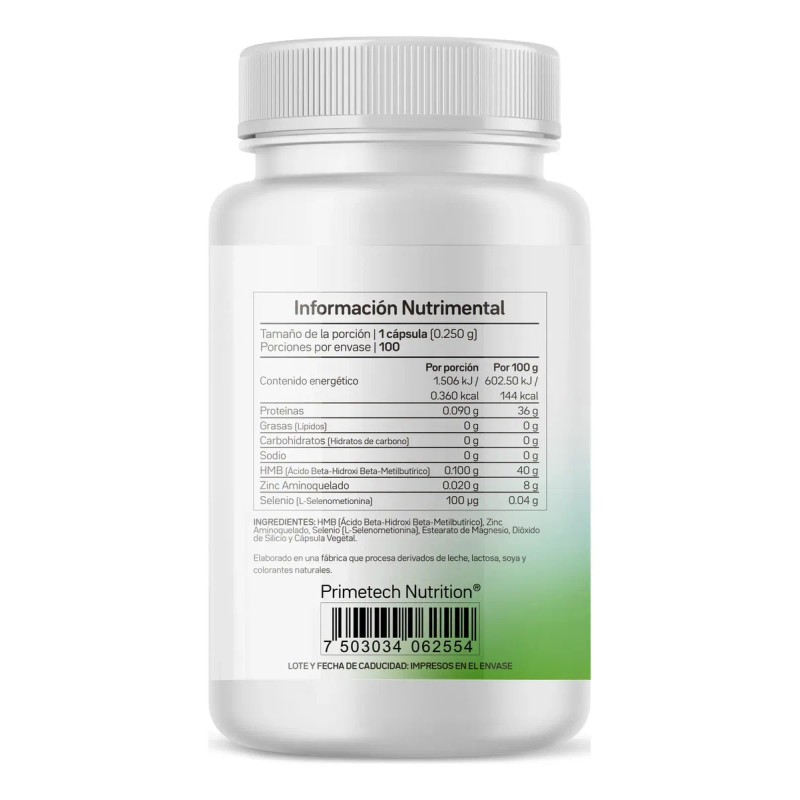 Selenio Suplemento Zinc Sel Z100 Primetech 100 Cáps Mcg Protección