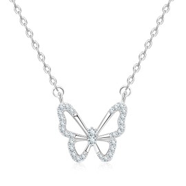 KristLand Silver Butterfly Pendant Necklaces 925 Sterling Silver Adjustable Chain Necklace with Sparkly Cubic Zirconia Holiday Birthday Gifts for Women Ladies Girls