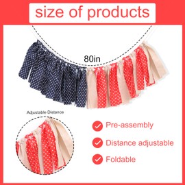 4th of July Garland - Star and Stripes Fabric Banner , Independence Day Party Decoration , Red White and Blue High Chair Banner , fourth of July Patriotic Birthday Wreath , American Theme Party Photo Shoot Back Drop(4th of July Garland)