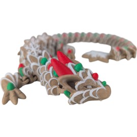 Gingerbread Articulating Dragon – Festive 3D Printed Figurine for Teens and Adults – Holiday Desk Accessory for Stress Relief and Collection – 3D Printed in Canada