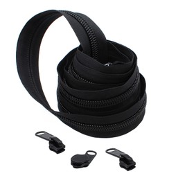 YKK Zipper Chain 3 Yards YKK #10 Nylon Coil Chain Color Black (3 Yards/Pack Plus 3 Long Pull Sliders)