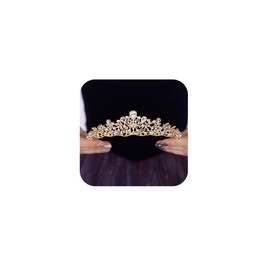 Teyglen Wedding Tiara and Crown for Women Gold Crystal Rhinestone Princess Crown Tiara for Brithday Party Prom Queen Crown Headband Costume Hair Accessories (Gold)
