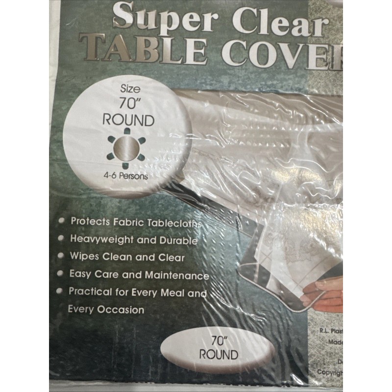 R L Plastic Tablecloth Protector Crystal Clear Vinyl (70" Round)