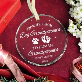 Grandparent Gifts - First Time Grandparents Gifts - New Baby Reveal Gift for Grandma Grandpa - Promoted from Dog Grandparents 2026 Ornament - Mothers Fathers Day Birthday Gift for Grandparent
