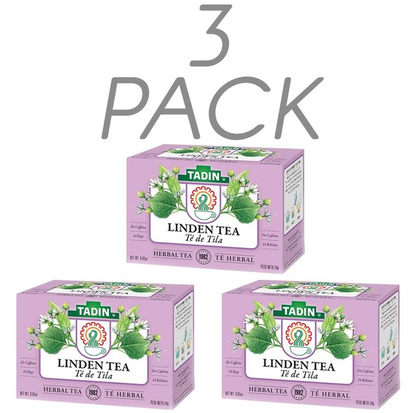 Tadin Linden Tea. Caffeine Free. Natural Cough and Congestion Relief. Reduces Blood Pressure. 24 Bags. 0.85 Oz / 24g. Pack of 3