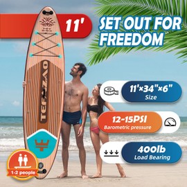 TEFAZAO 34'' Wide Inflatable Stand Up Paddle Board, 400lbs Capacity SUP Board with Premium Paddle Board Accessories, 100L Backpack, Dry Bag, Adj Paddle with for Adults (Wood)