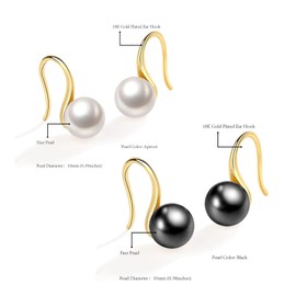 CTEW Pearl Earrings for Women Pearl Dangle Earrings,Hypoallergenic Hoop Earrings Lightweight Pearl Drop Earrings 18K Gold Plated Earrings Apricot+Black-10MM/10MM