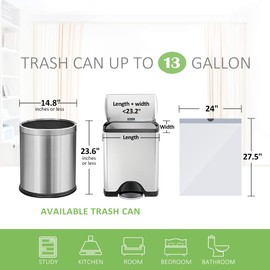Teivio 13 Gallon 100 Counts Strong Tall Kitchen Drawstring Trash Bags, Medium Plastic Garbage Bags for Home Kitchen Garden Office Tall Trash Can, White Waste Bin Liners