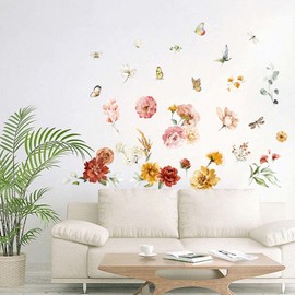 Wall Stickers for Bedrooms for Girls - Flower Stickers for Walls Wallpaper Summer Garden Flower Wall Decals Butterflies 1826