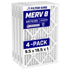 Filter King 9.5x19.5x1 Air Filter (MERV 8) (4-Pack) Dust & Allergy Control AC Furnace Filters, MADE IN USA, HVAC, Pleated, Electrostatic (Actual Size: 9.5 x 19.5 x .75)
