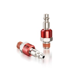 RayMagic Industrial-Grade 1/4" Swivel Air Plug, 2-Pack 360° Swivel Steel Red Electrophoresis Plug, 1/4-Inch NPT Male Pre-Coated 18-Threads, Air Hose Fittings(Red)