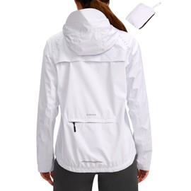 Bikewa Women's Cycling Rain Jackets Waterproof Windbreaker Lightweight Running Windproof Reflective Jacket Packable Hooded(White,S)