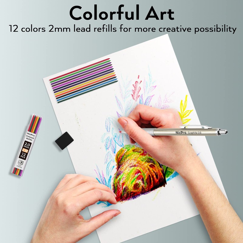 Nicpro 20PCS Metal Mechanical Pencil Set in Leather Case, 0.3