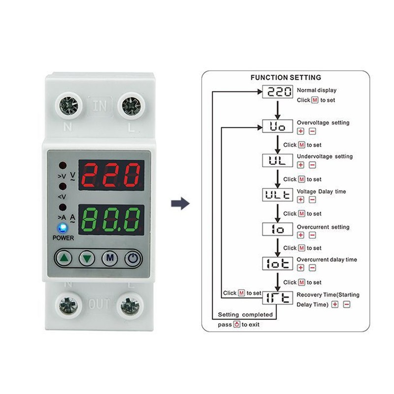 Digital Display 2P Voltage Protector Automatic Reset Under Over Voltage