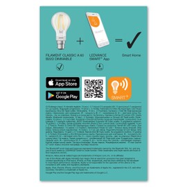 LEDVANCE Smart LED Lamp with Bluetooth, B22d, Dimmable, Warm White (2700K), Replaces Incandescent Lamps with 60 W, Controllable with Google, Alexa and Apple HomeKit, SMART+ BT Filament Dim, 1-Pack