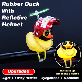 wonuu Rubber Duck Toy Car Ornaments Yellow Duck Car Dashboard Decorations Squeeze Duck Bicycle Horns with Propeller Helmet