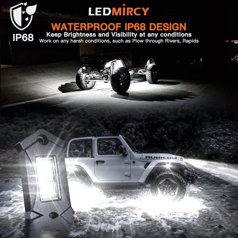 LEDMIRCY R3 White LED Rock Lights Kit 12PCS with Switch