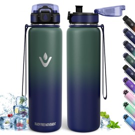 Stainless Steel Water Bottle, 1 Litre BPA-Free, Thermos Flask, Leak-Proof, Double-Walled Insulation, Insulated Flask, Water Bottle, 18/8 Stainless Steel, Thermos Flask for Hiking, Running, School