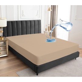 Sufdari Protector de colchón tamaño King, protector de colchón impermeable, funda de colchón estilo sábana bajera con bolsillo de 18 pulgadas de profundidad, lavable y cómodo, color café claro, tamaño King